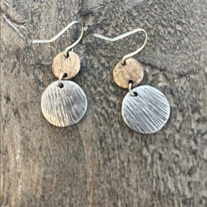 Two-Tone Textured Disc Drop Earrings - Gold & Silver